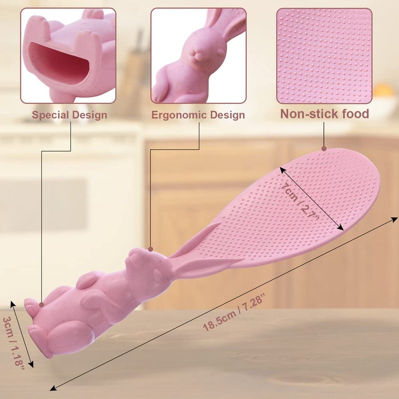 HengKe 3 Pieces Rabbit Shape Rice Paddle Bunny Cartoon Rice Spoon Non-stick Rice Spatula Stand-up Rice Spoon Paddle Standing Rice Cooker Spoon Stand-able Rice Serving Spoons Vertical Rice Scoop - Image 2